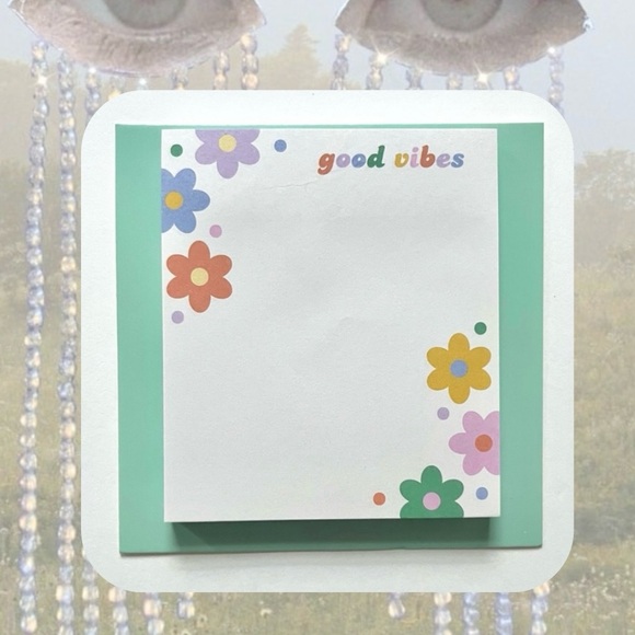 🏷️ 1970s style “good vibes” floral sticky memo pad - Picture 1 of 7
